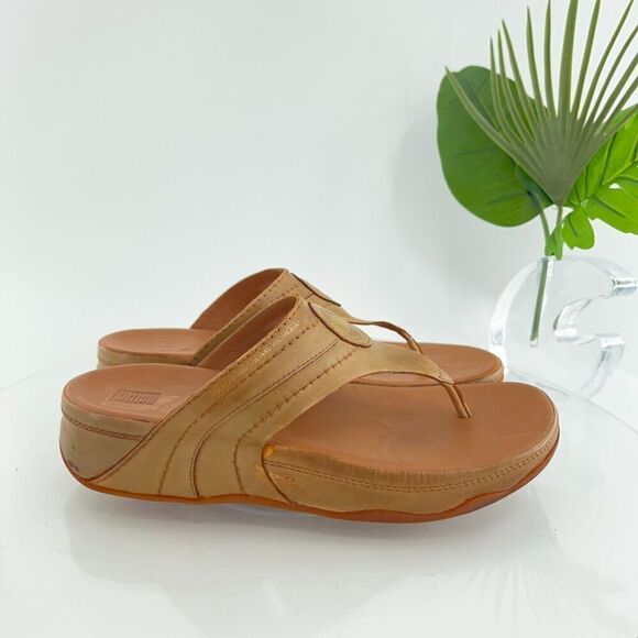 Fitflop Women's Walkstar Sandal Size 10 Thong Slide Shoe Brown Tan Leather - Picture 4 of 16